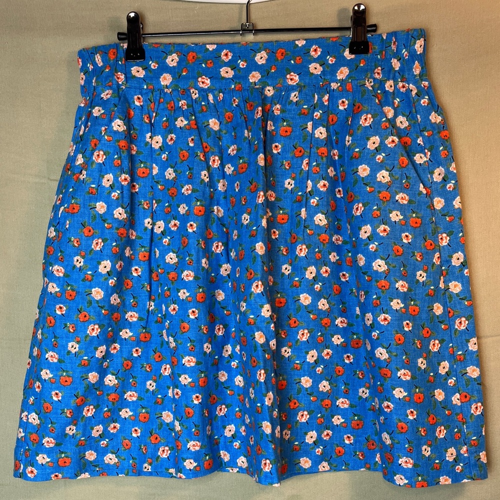 Loft Linen Blend Floral A-Line Skirt Size Medium
